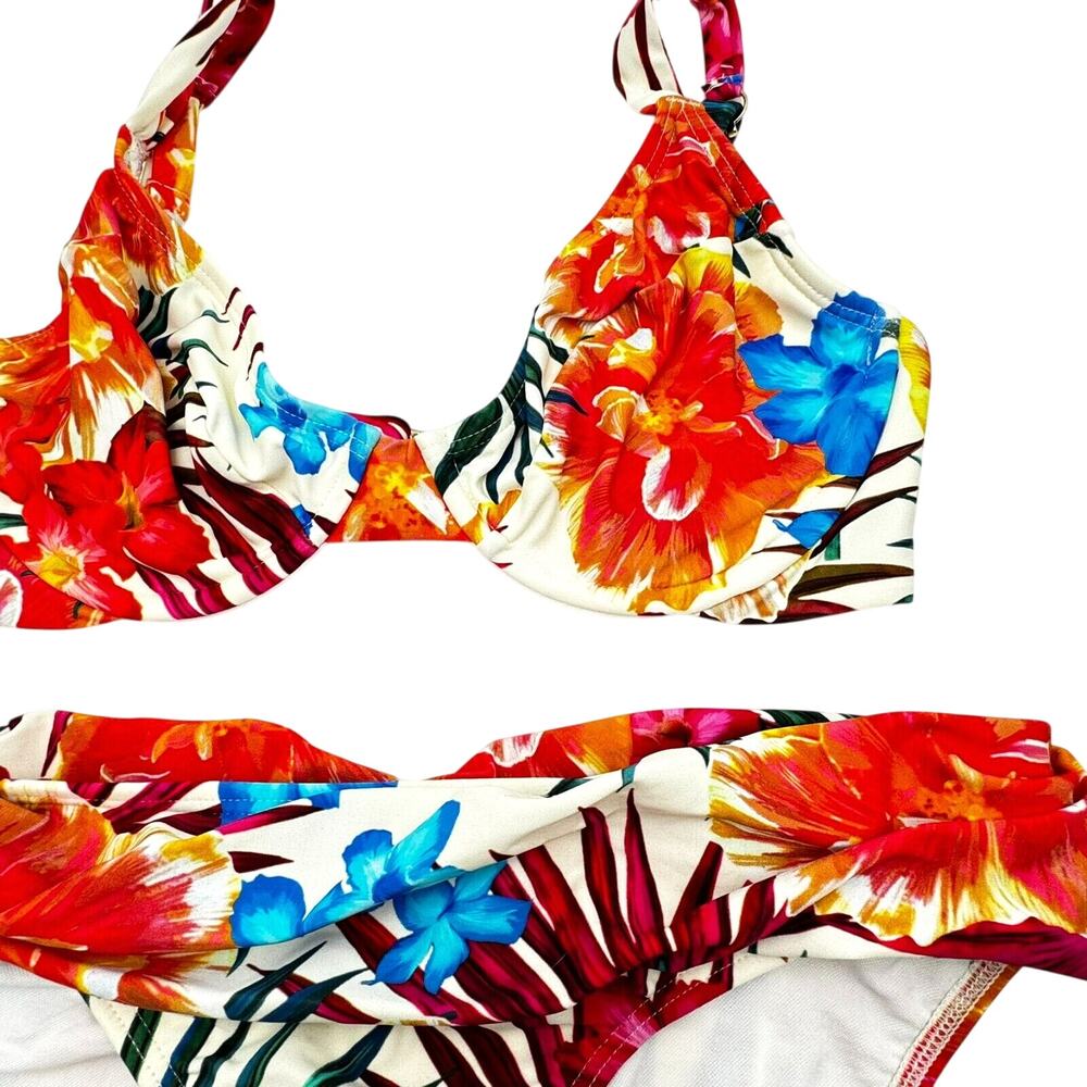 SUNSETS NWT Womens 34D Top Large Bottom Tropical Figi Floral 2 Piece Bikini Swim